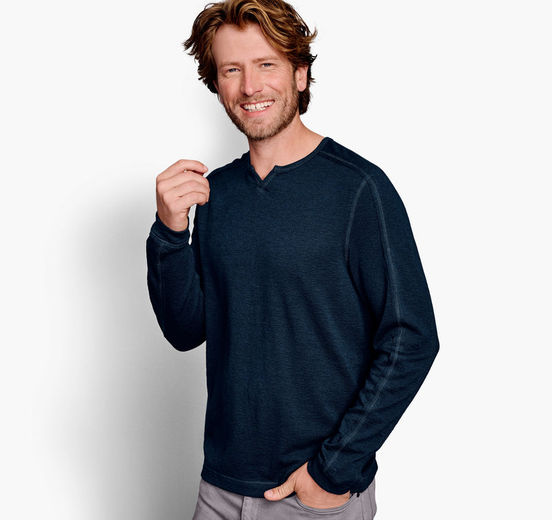 Johnston & Murphy Navy Split Neck Long Sleeve Pullover