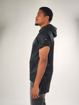 Reese De Luca Black Short Sleeve Hoodie with Droptail Hem