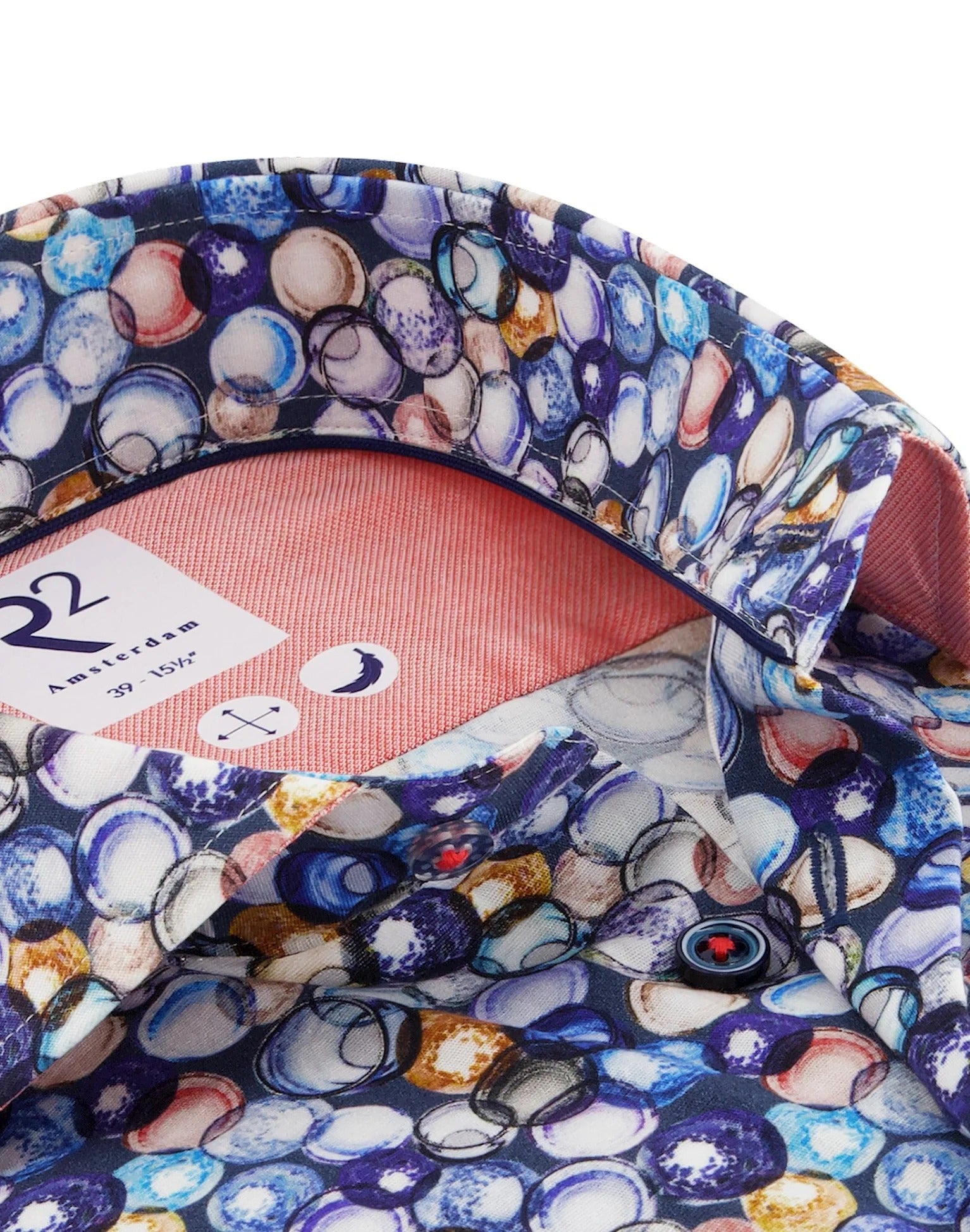 Brand Partner,R2 Amsterdam, R2 Amsterdam Blue Water Glasses Print Stretch Shirt, Blue, Medium-42-Tag39Large-44-Tag41