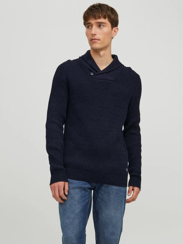 Jack & Jones Navy Marled Shawl Collar Sweater