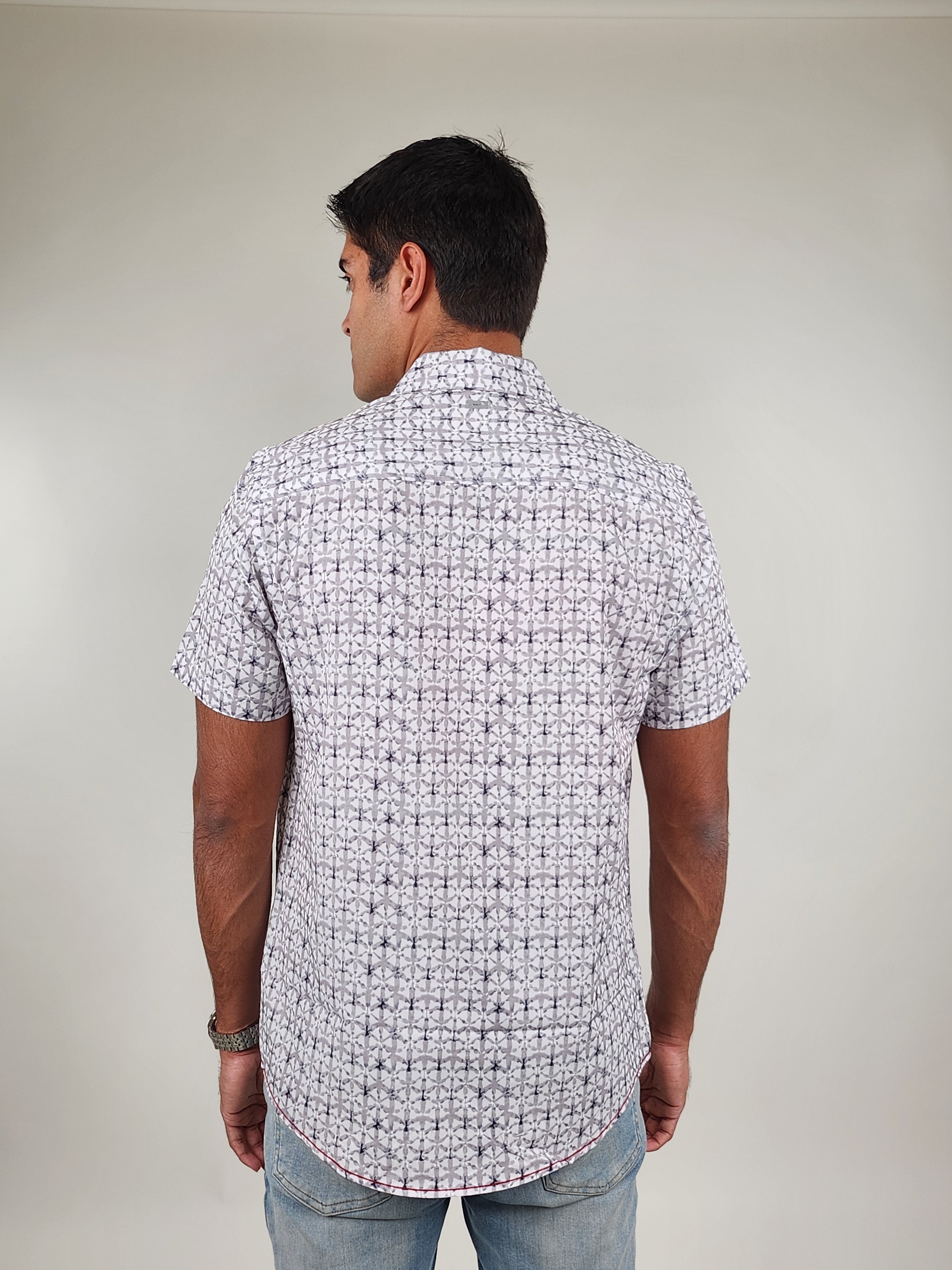 Wholesale,Projek Raw, Projek Raw Grey 4 Way Stretch Short Sleeve Button Up Shirt, Grey, Medium-44-TagM