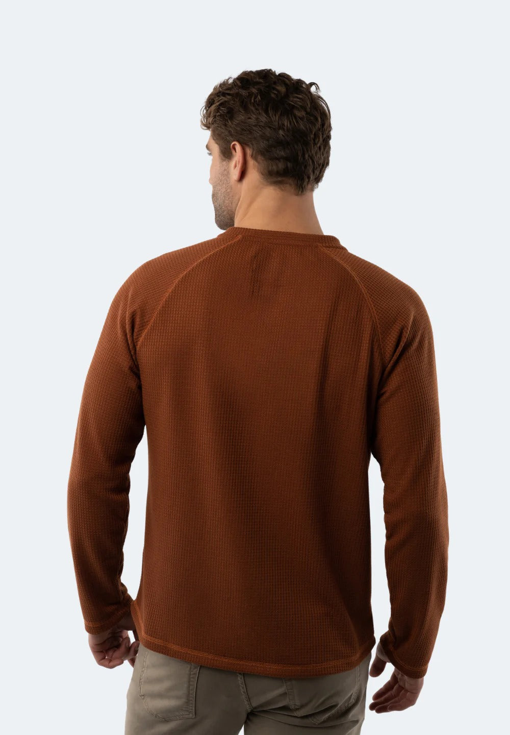 Wholesale,American Heritage, American Heritage Rust Copper Waffle Knit 3-Button Henley, Orange, Large-46-TagL