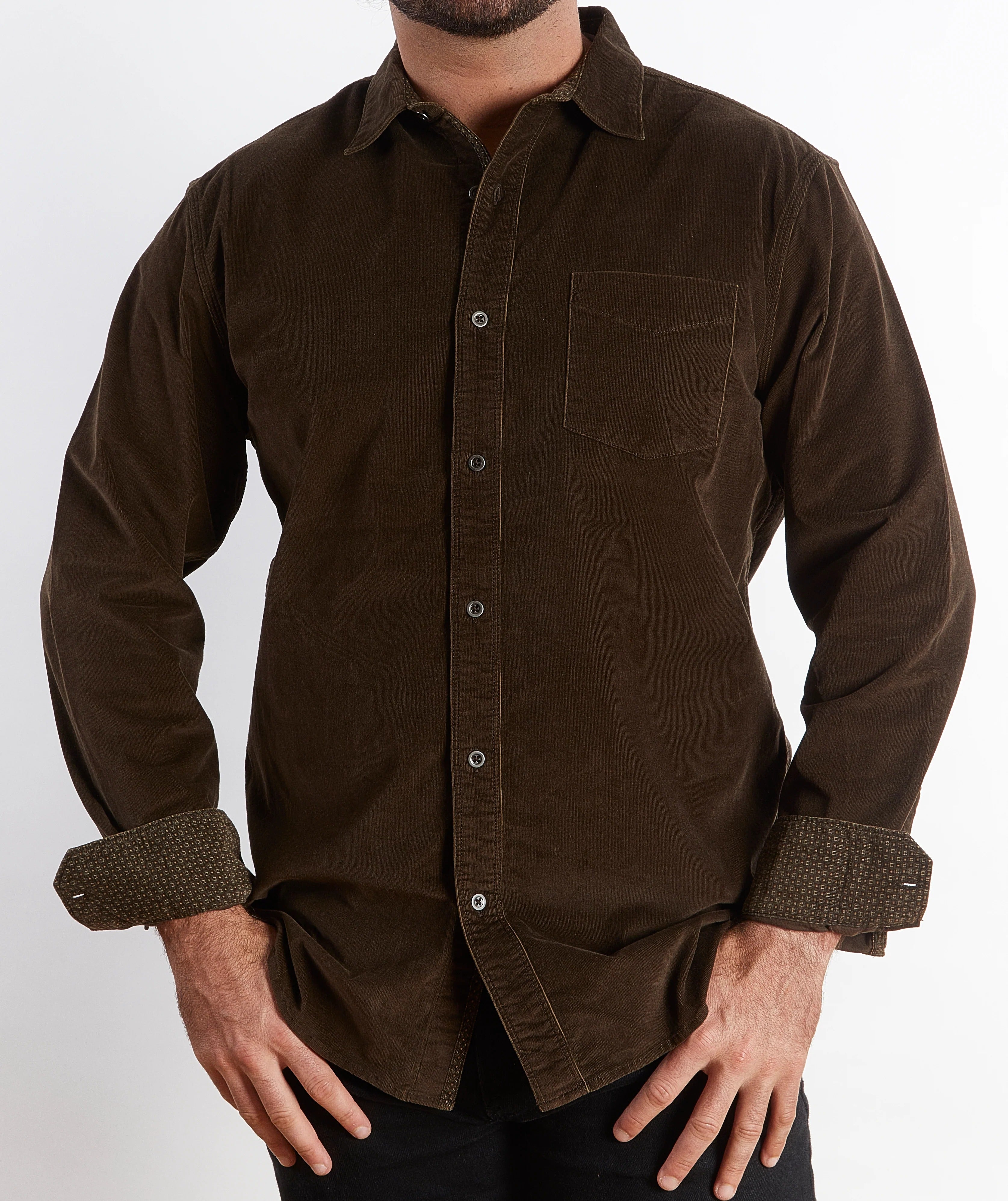 Wholesale,Nicoby Age of Wisdom, Nicoby Age of Wisdom Brown Mystic Stretch Overdyed Corduroy Shirt, Brown, Large-46-TagL
