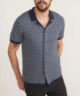 Marine Layer Blue Geo Short Sleeve Heavy Knit Button Down