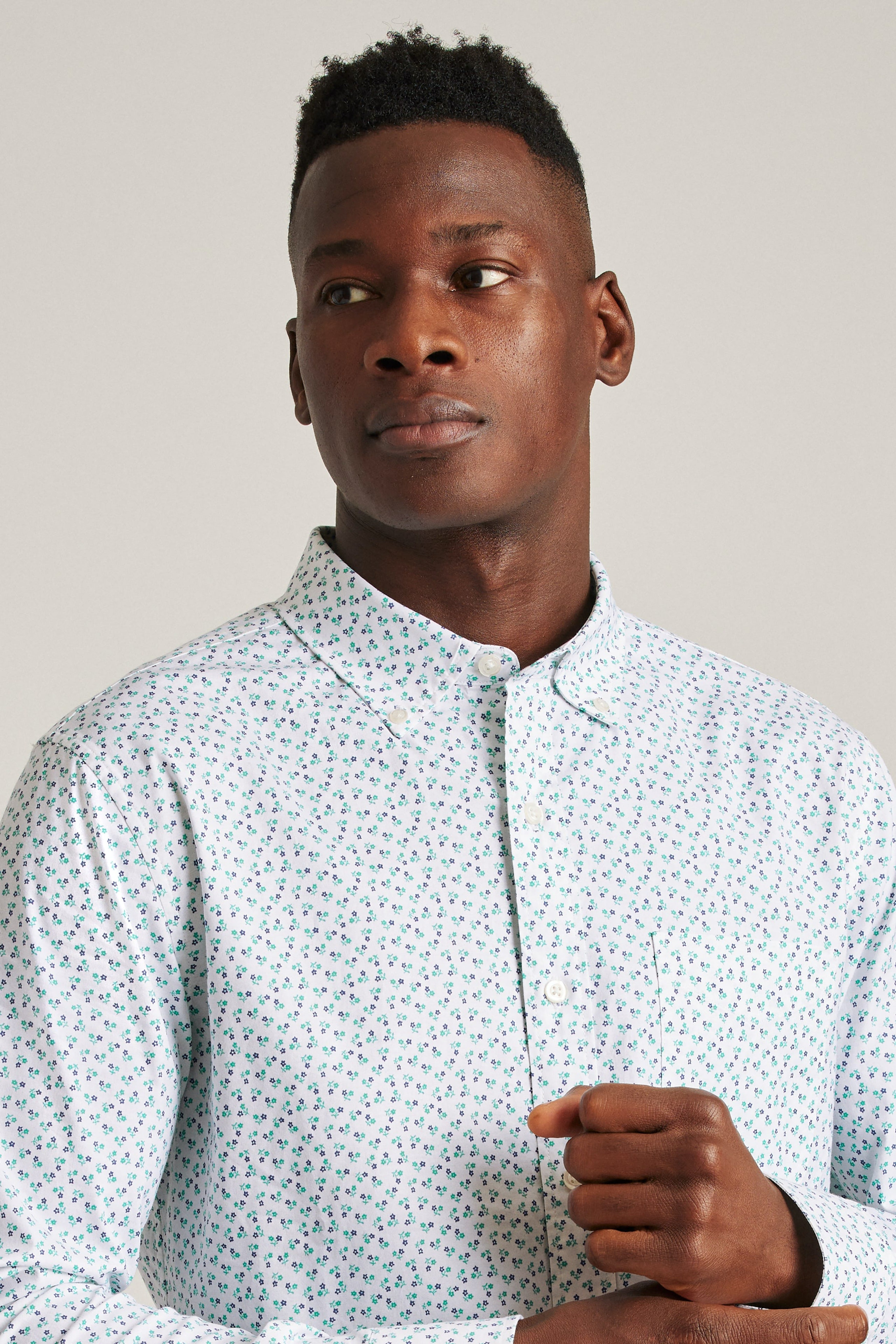 Bonobos White Floral Print Stretch Long Sleeve Shirt