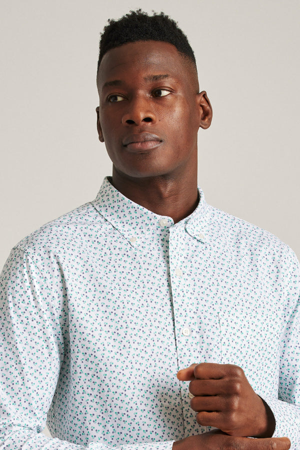 Bonobos White Floral Print Stretch Long Sleeve Shirt