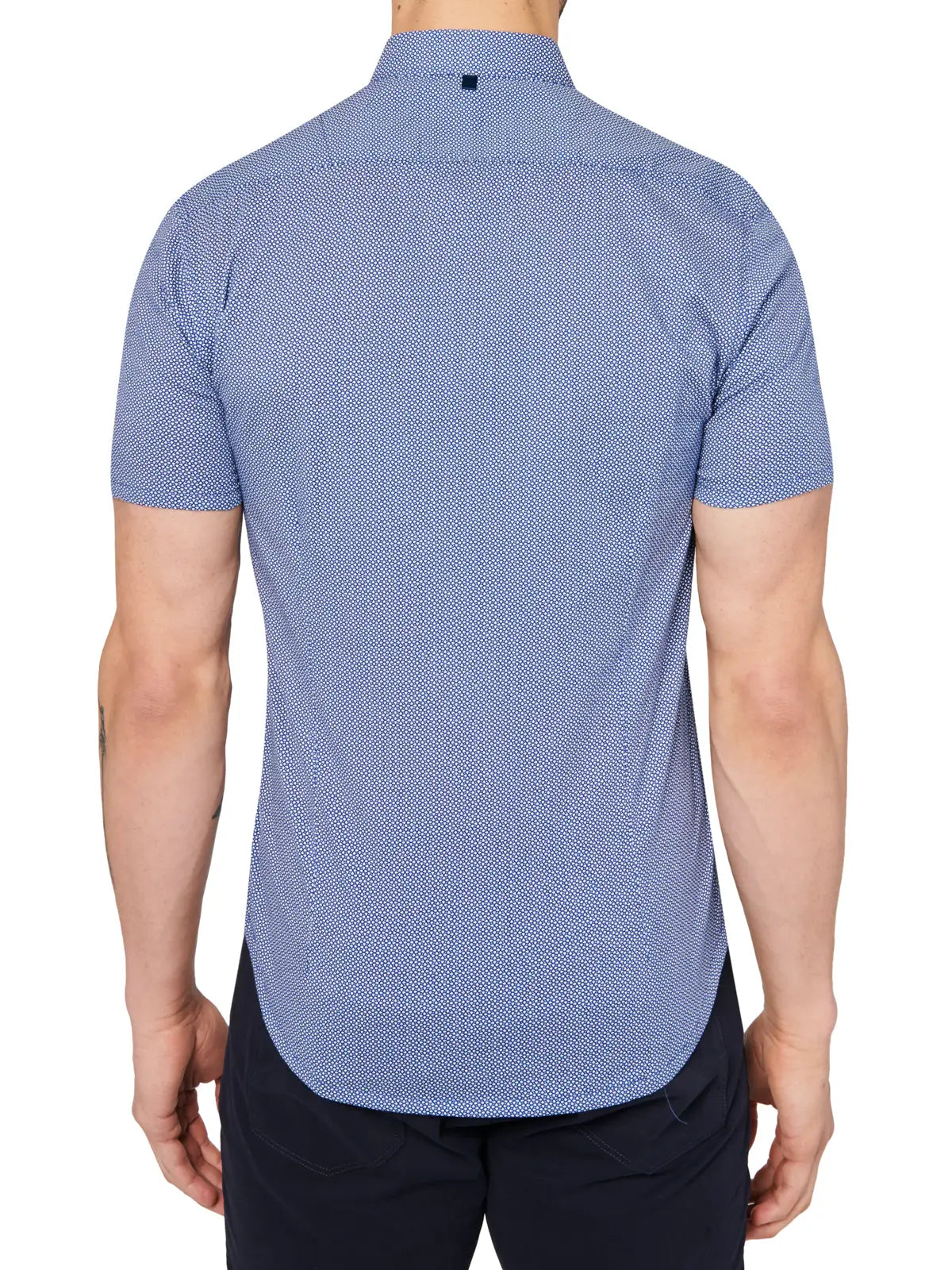 W.R.K., W.R.K Reworked Navy Diamond Dot Print Short Sleeve Shirt, Blue, Large-42-TagL