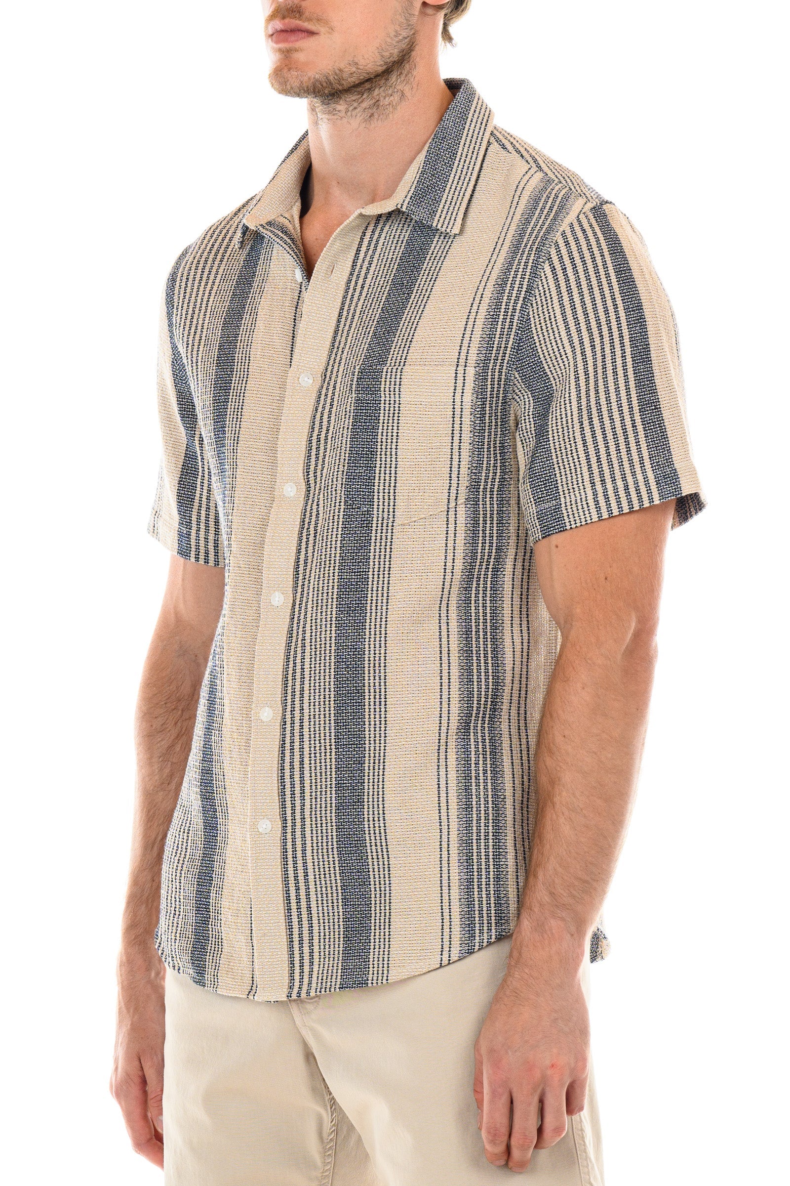 Wholesale,Original Paperbacks, Original Paperbacks Tan/Navy Stripped Textured Weave Perth Shirt, Tan, Large-43-TagL