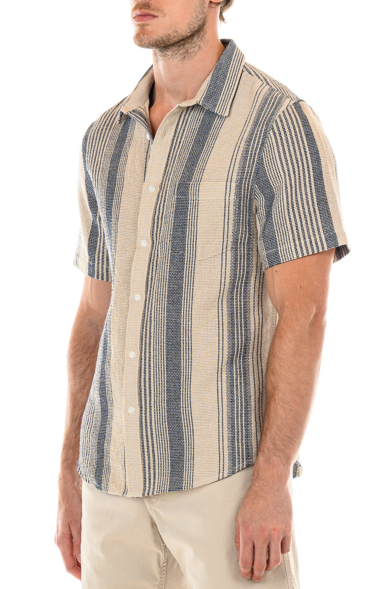 Original Paperbacks Tan/Navy Stripped Textured Weave Perth Shirt