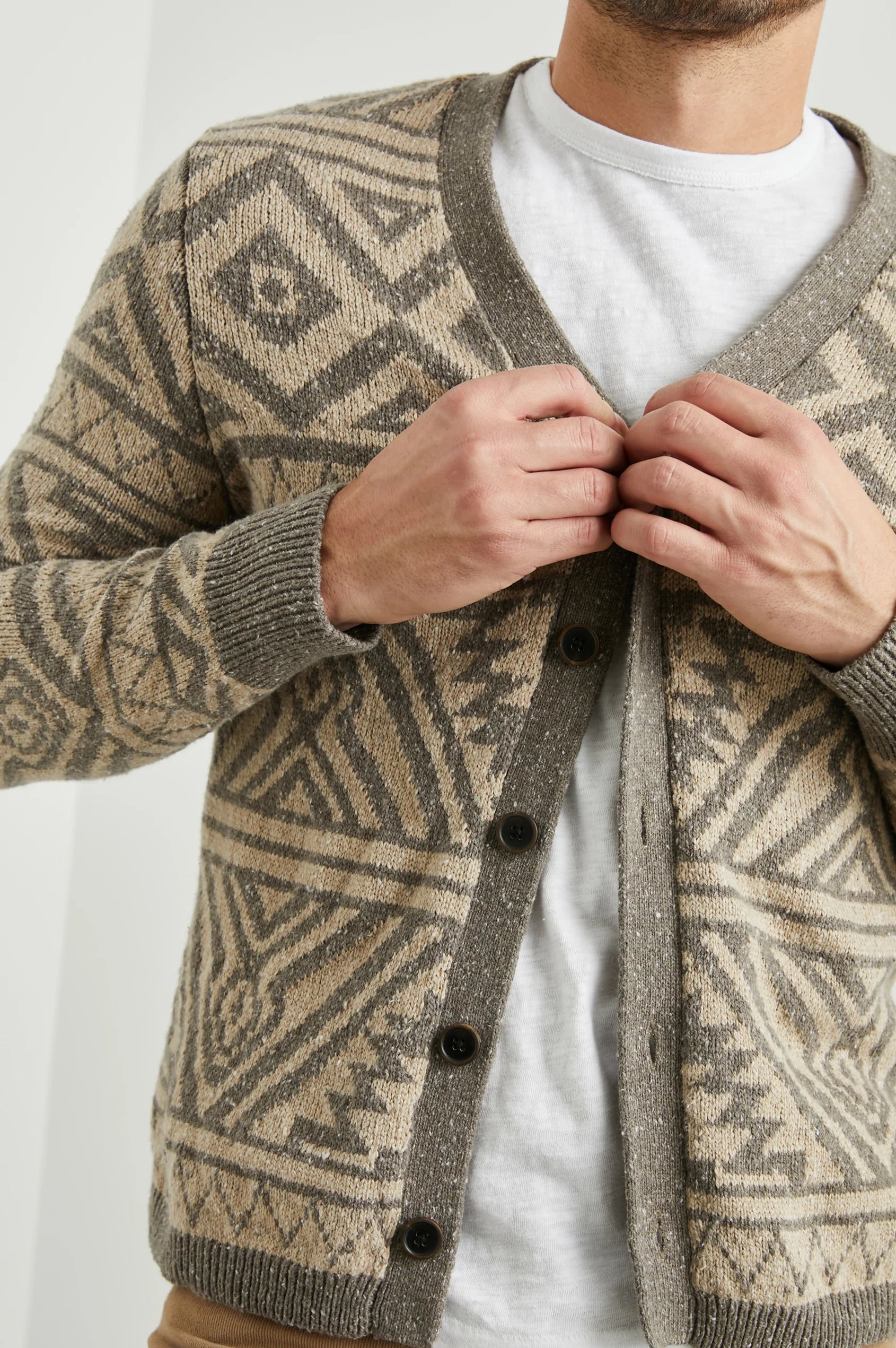 Wholesale,Rails, Rails Khaki/Brown Geometric Cotton Blend Cardigan, Tan, Large-47-TagL