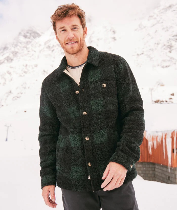Wholesale,Marine Layer, Marine Layer Green/Black Plaid Long Sleeve Sherpa Shacket, Green, Small-41-TagS