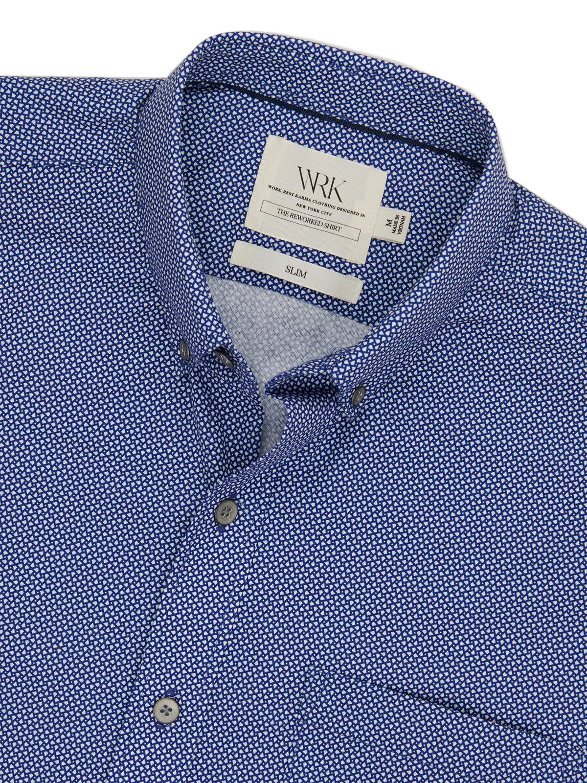 W.R.K., W.R.K Reworked Navy Diamond Dot Print Short Sleeve Shirt, Blue, Large-42-TagL