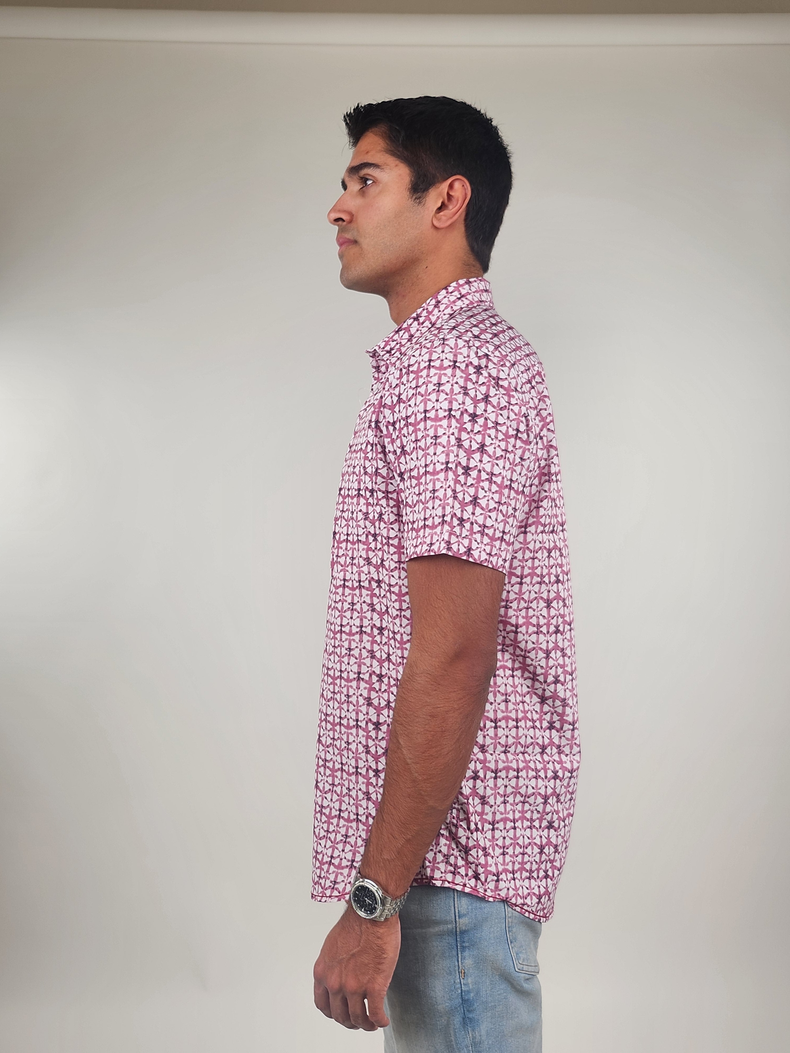 Wholesale,Projek Raw, Projek Raw Red 4 Way Stretch Short Sleeve Button Up Shirt, Red, Extra Large-49-TagXL