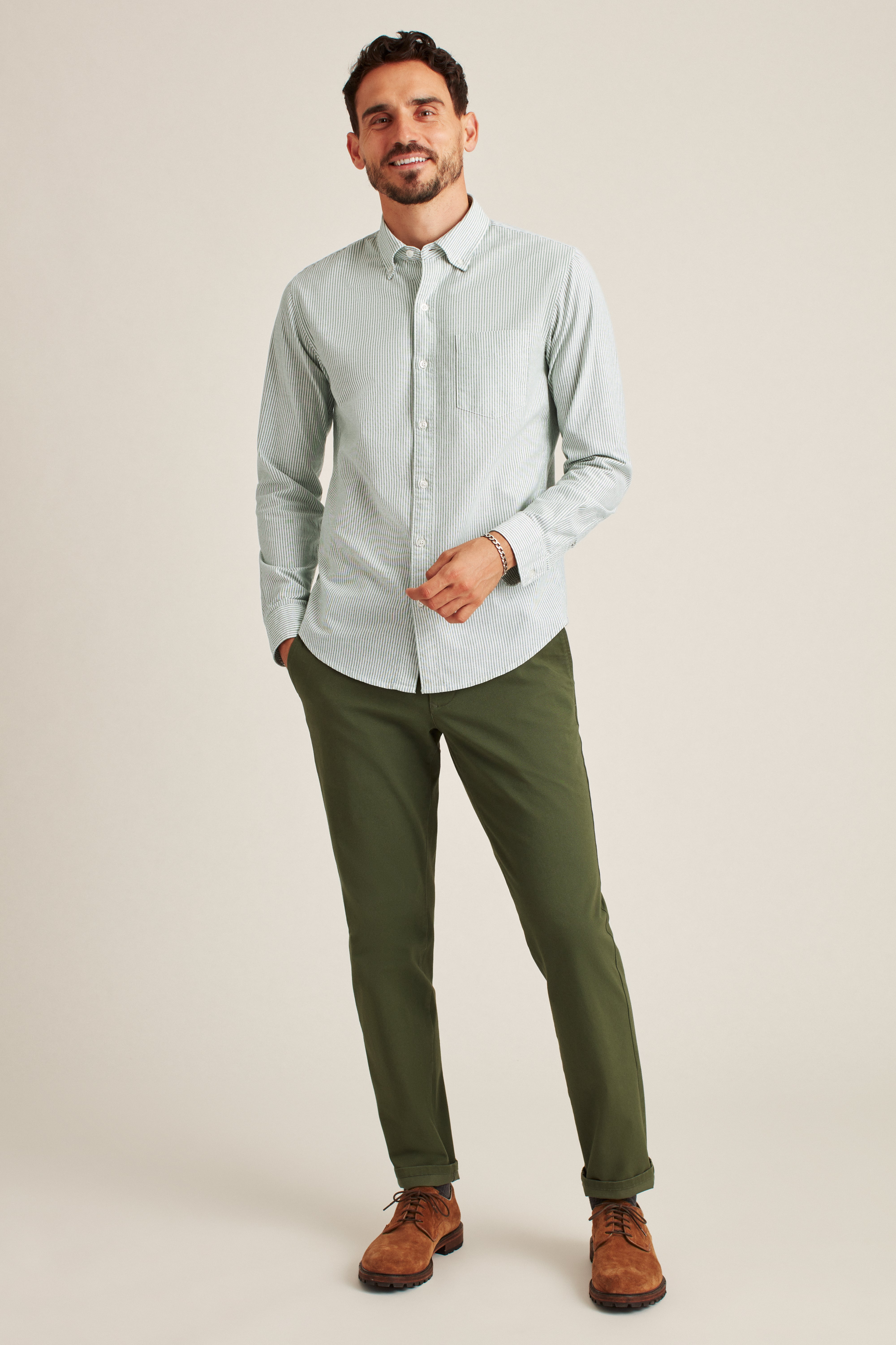 Wholesale,Bonobos, Bonobos Green Stripe Slim Long Sleeve Stretch Oxford Shirt, Green, Extra Large-48-TagXL