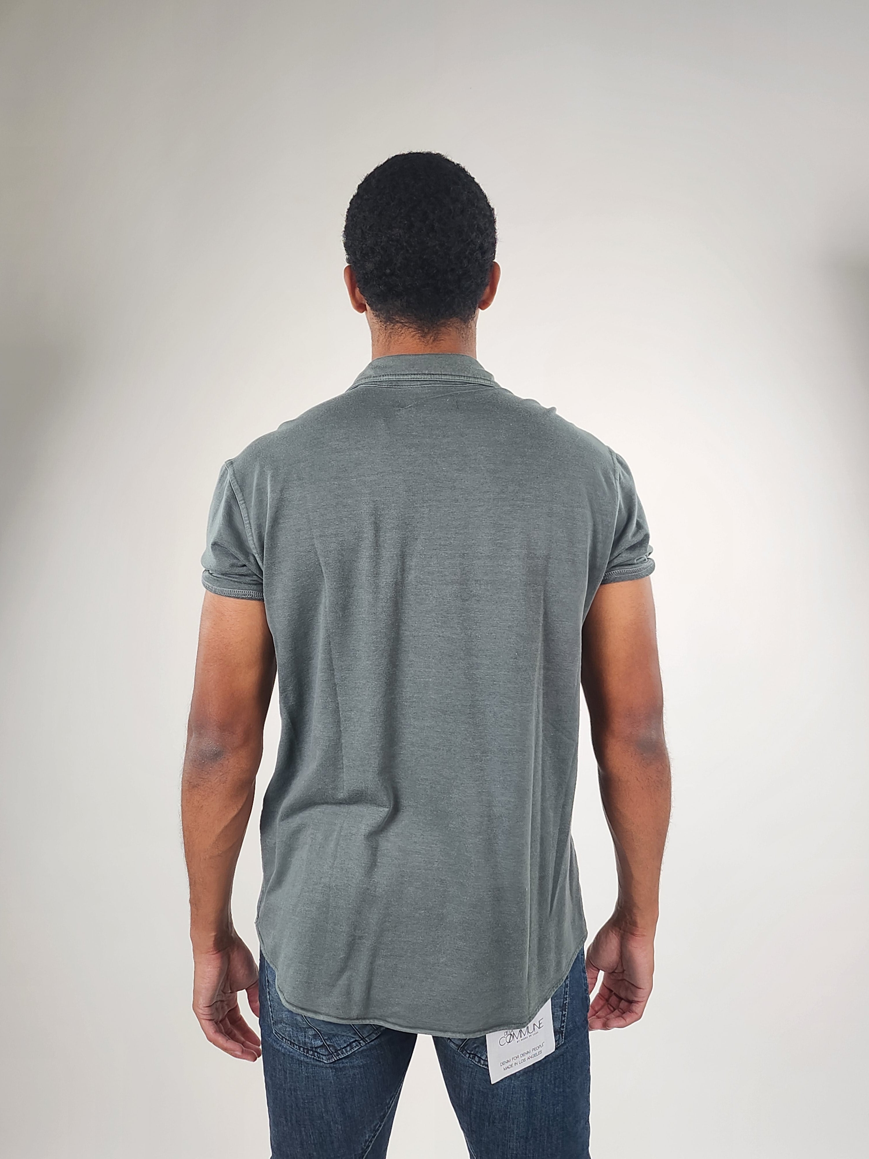 Wholesale,Reesedeluca, Reese De Luca Olive Short Sleeve Knit Snap Button Up Shirt, Green, Medium-43-TagM