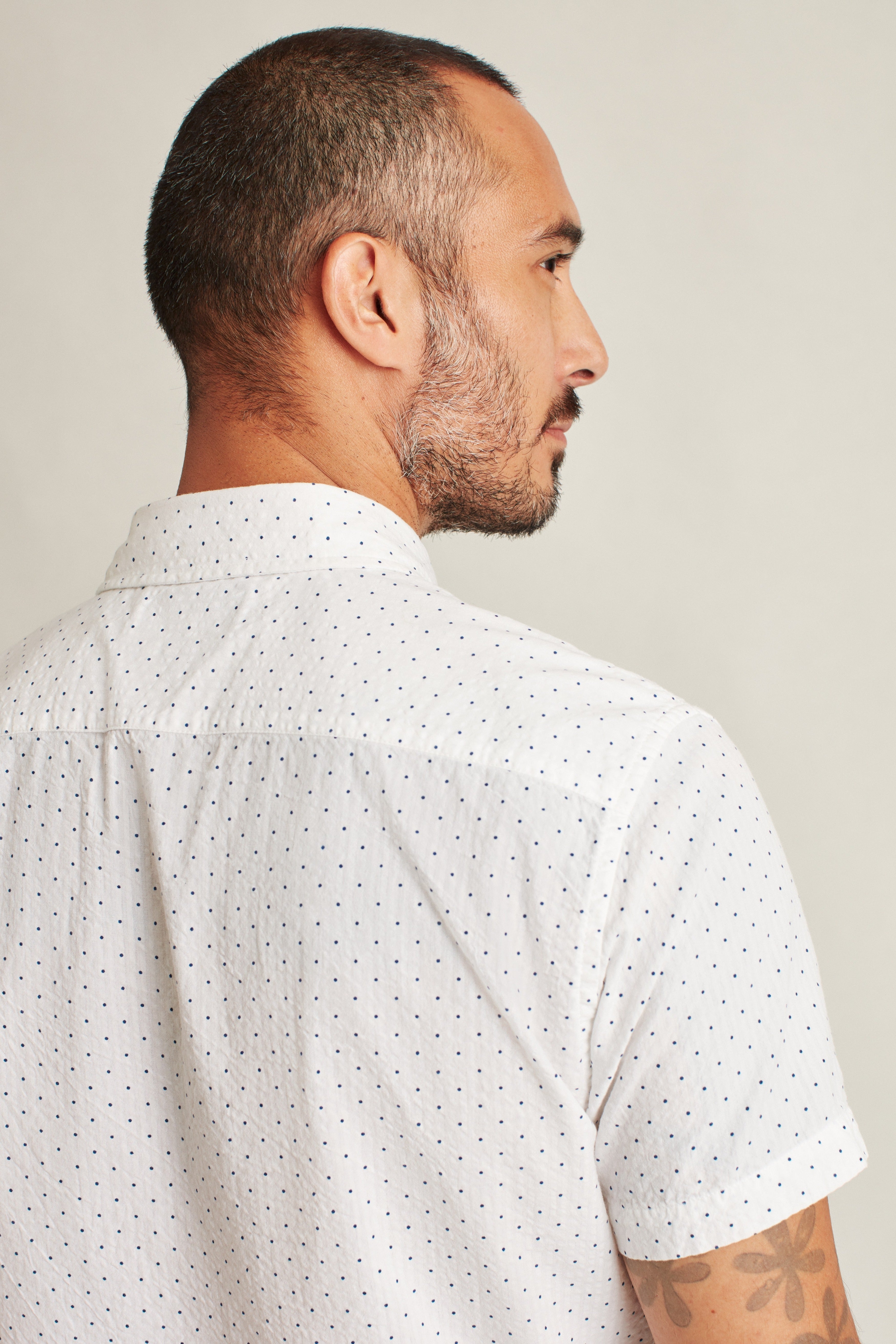 Wholesale,Jack & Jones, Bonobos White Seersucker Polka Dot Print Stretch Short Sleeve Shirt, White, Extra Large-48-TagXLLarge-45-TagLMedium-42-TagMSmall-40-TagS