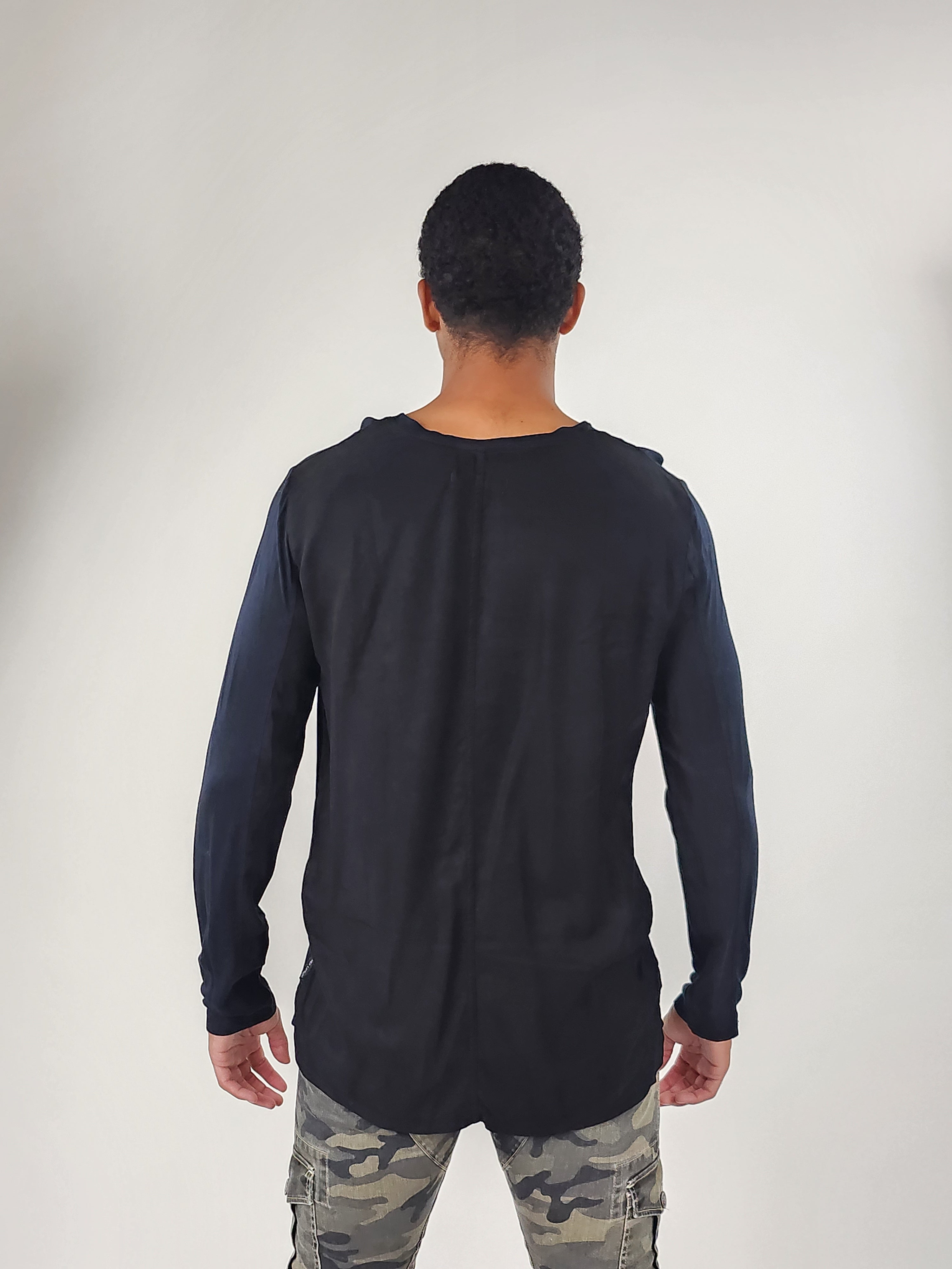 Wholesale,Reesedeluca, Reese De Luca Navy Long Sleeve T-Shirt with Back Contrast, Blue, Medium-42-TagM