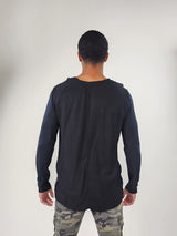 Reese De Luca Navy Long Sleeve T-Shirt with Back Contrast