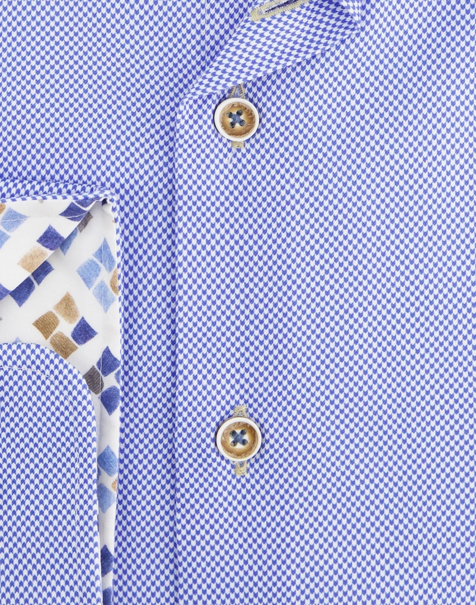 Brand Partner,R2 Amsterdam, R2 Amsterdam Blue Bird's Eye 2 PLY Long Sleeve Button Up Shirt with Cup Print Contrast, Blue, Extra Large-51-Tag45
