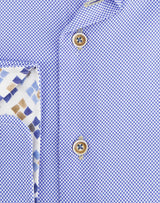 R2 Amsterdam Blue Bird's Eye 2 PLY Long Sleeve Button Up Shirt with Cup Print Contrast