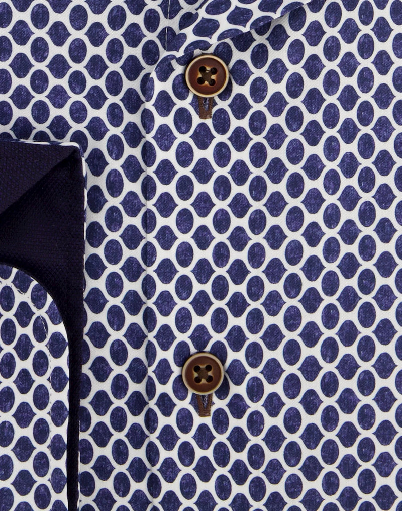 R2 Amsterdam Dark Blue Circle Print Cotton Long Sleeve Button Up Shirt