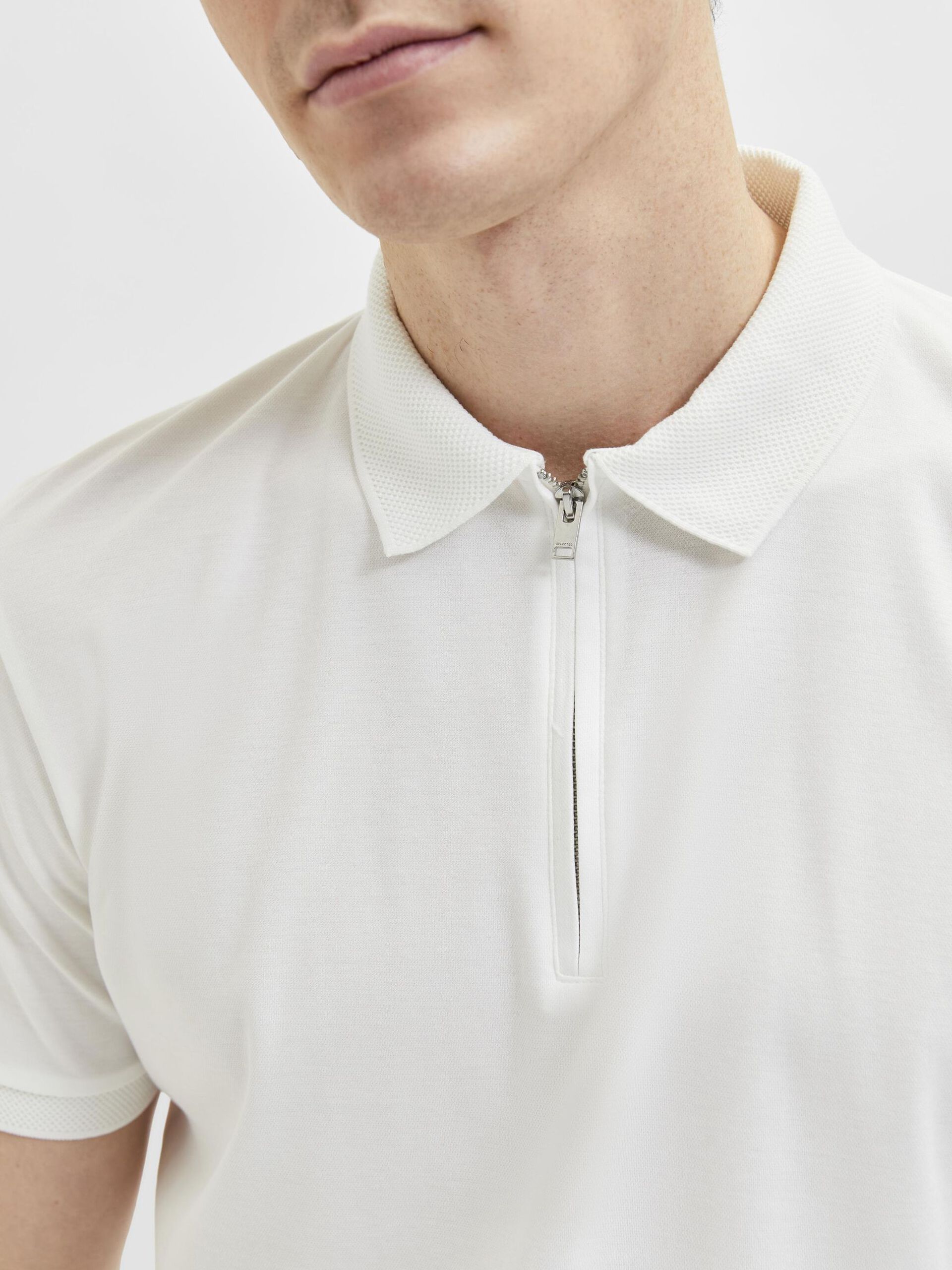 Wholesale,Selected Homme, Selected Homme White Half Zipper Short Sleeve Polo, White, Large-45-TagL
