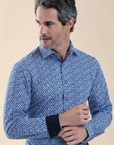 R2 Amsterdam Blue Floral Print Knitted Pique Shirt