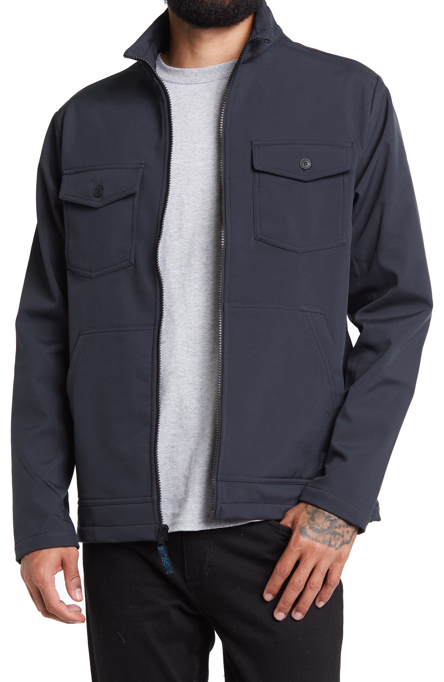 Nordstrom Rack, WEATHERPROOF Navy Zip Front Shacket, Blue, Medium-44-TagM