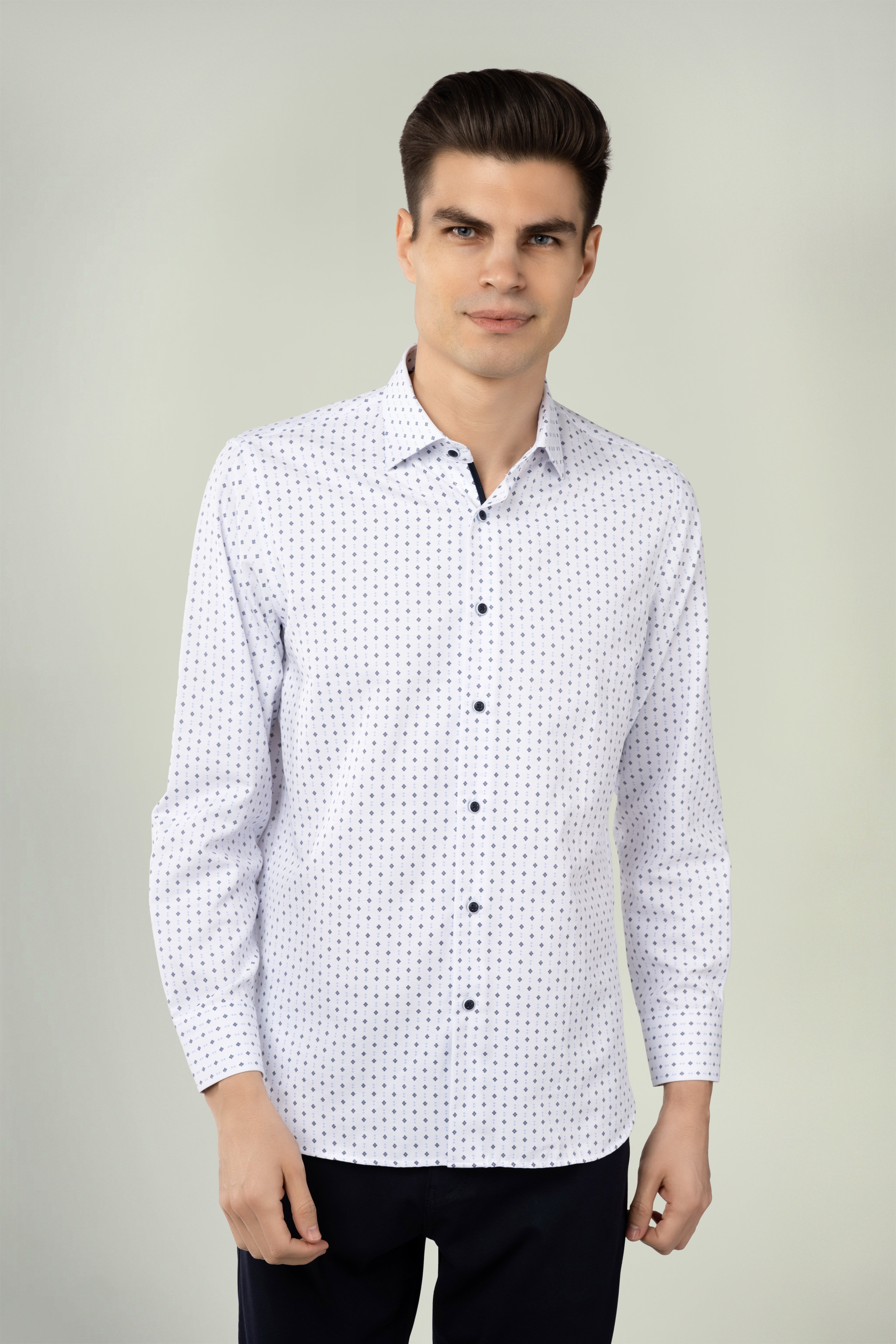 Wholesale,Luchiano Visconti, Luchiano Visconti White/Blue Motif Print Long Sleeve Button Up Shirt, White, Extra Large-48-TagXL