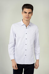 Luchiano Visconti White/Blue Motif Print Long Sleeve Button Up Shirt