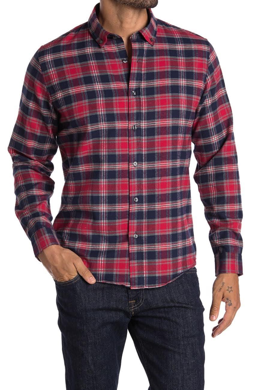 NORDSTROM RACK, Slate & Stone Red Plaid Button Down Shirt, Red, Medium-42-TagM