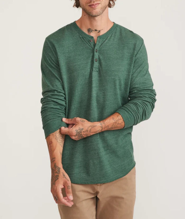 Marine Layer Pine Green Long Sleeve Double Knit Henley