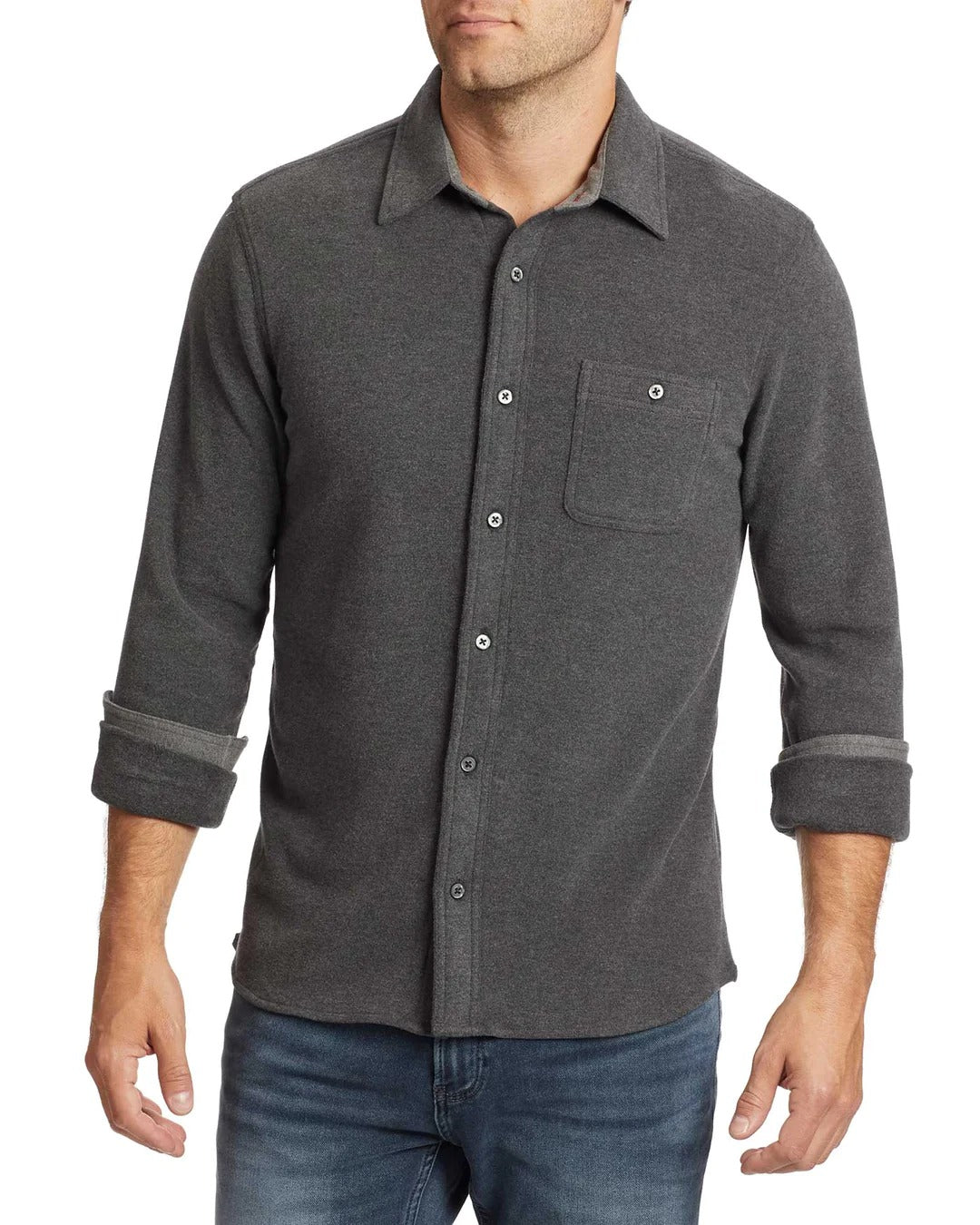Wholesale,Flag & Anthem, Flag & Anthem Charcoal Knit Performance Flannel Shirt, Grey, Large-45-TagL