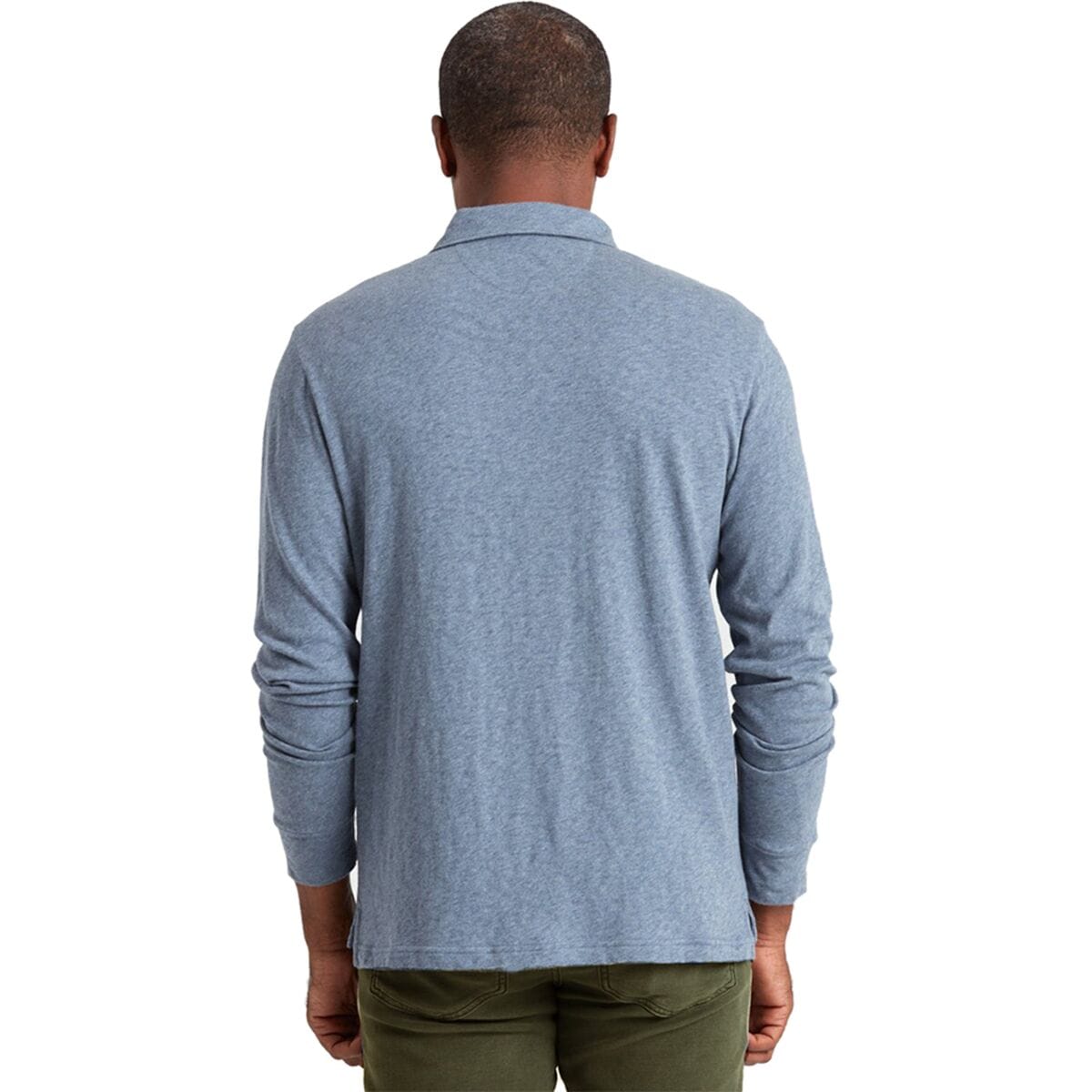 Otrium,Faherty, Faherty Heather Blue Long Sleeve Polo, Blue, Medium-40-TagM