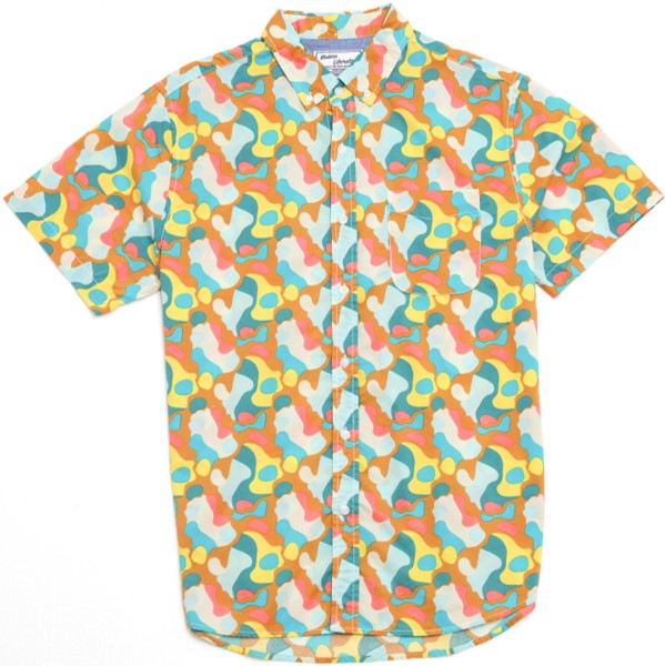 Brand Partner,Modern Liberation, Modern Liberation Colorful Camo Print Button Up Shortsleeve Shirt, Yellow, Medium-43-TagM