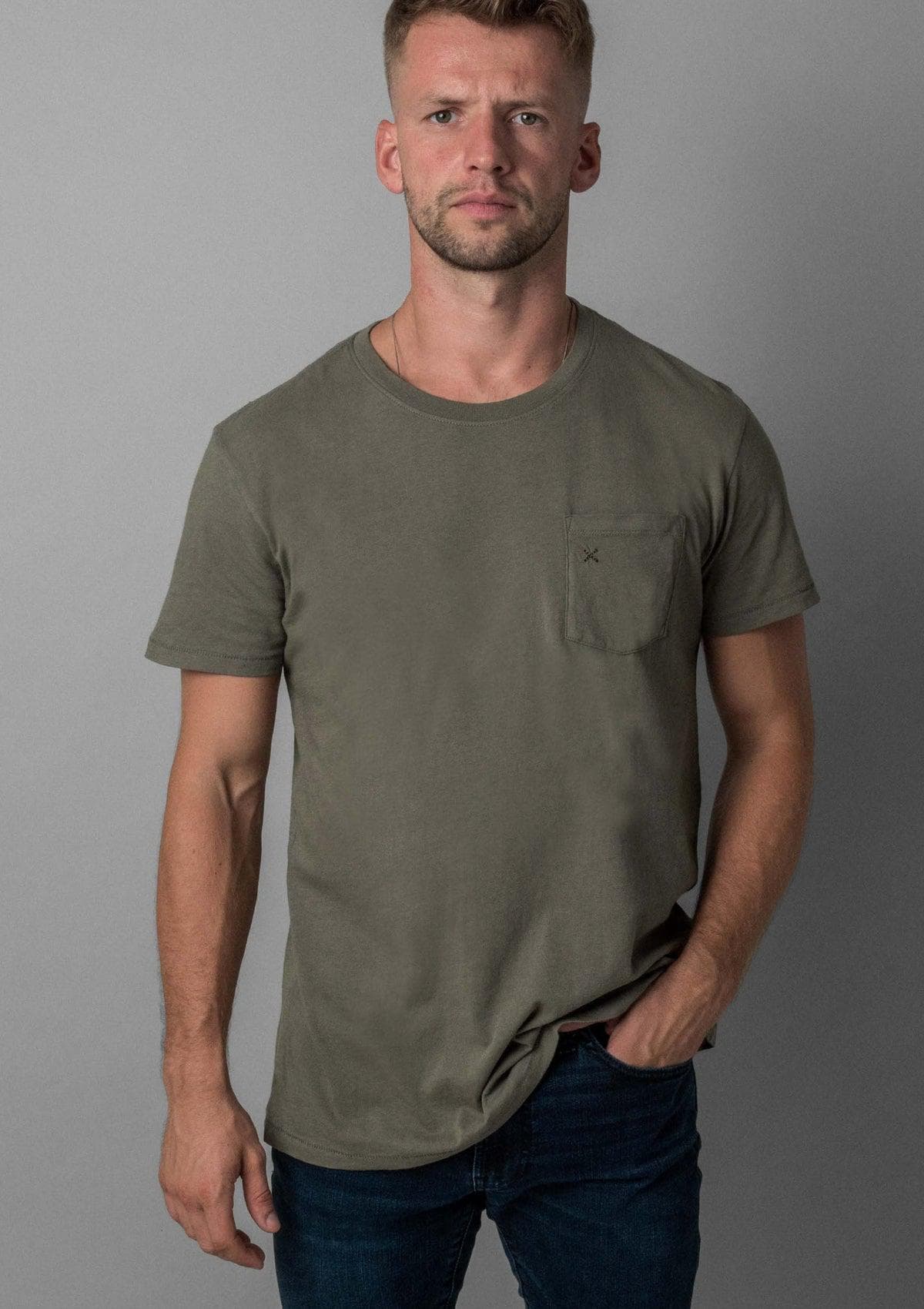 Brand Partner,Acapella, Acapella Military Green X Pocket Curved Hem Tee, Green, Small-38-TagSMedium-40-TagMLarge-43-TagLExtra Large-46-TagXLLarge-45-TagXL