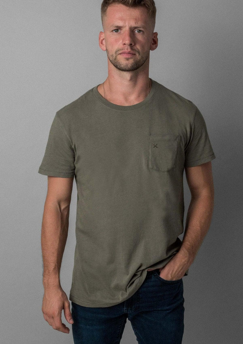 Acapella Military Green X Pocket Curved Hem Tee