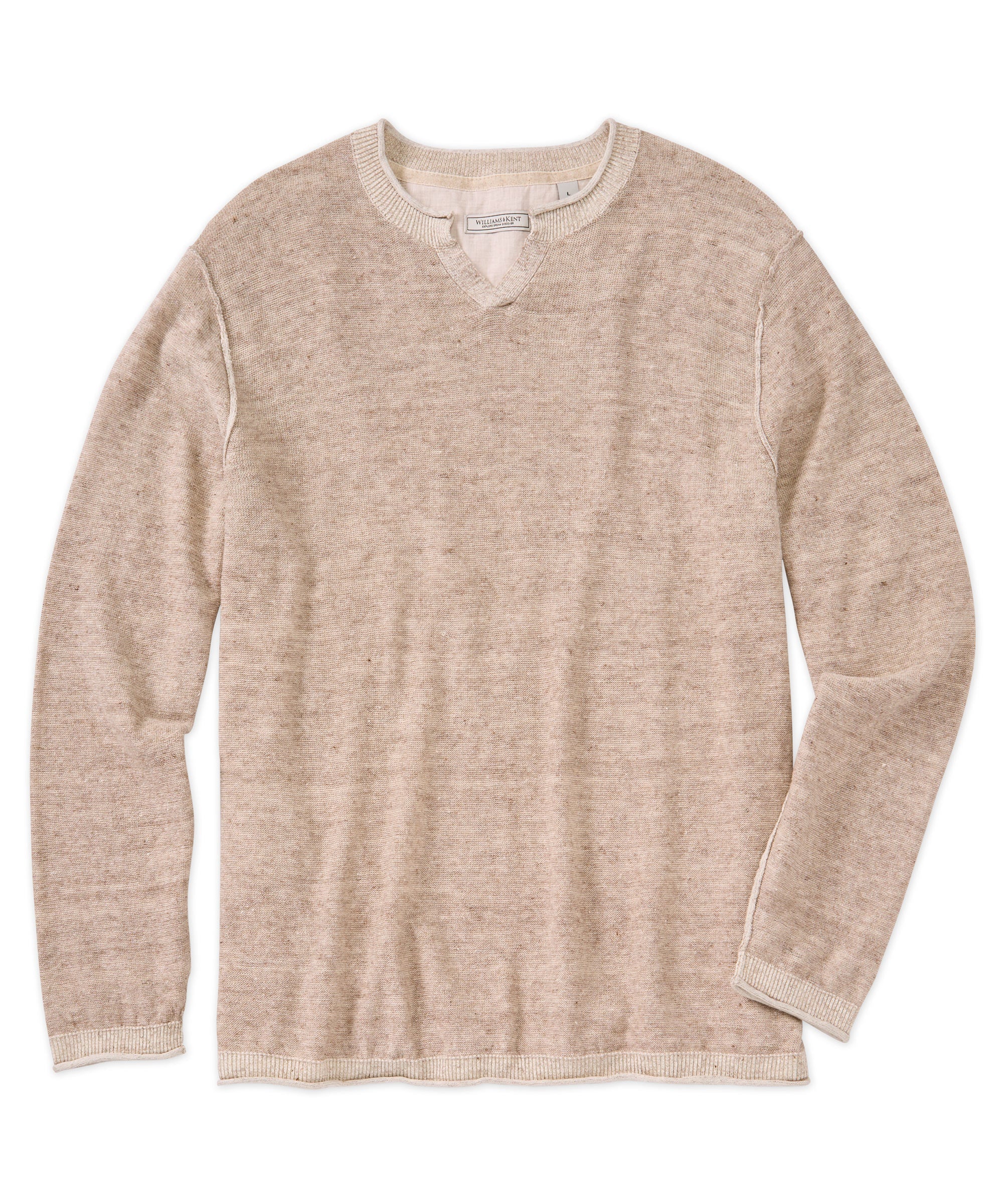 Brand Partner,Borgo28, Borgo28 Sand Cotton-Linen Notch Neck Sweater, Tan, Extra Large-50-TagXL
