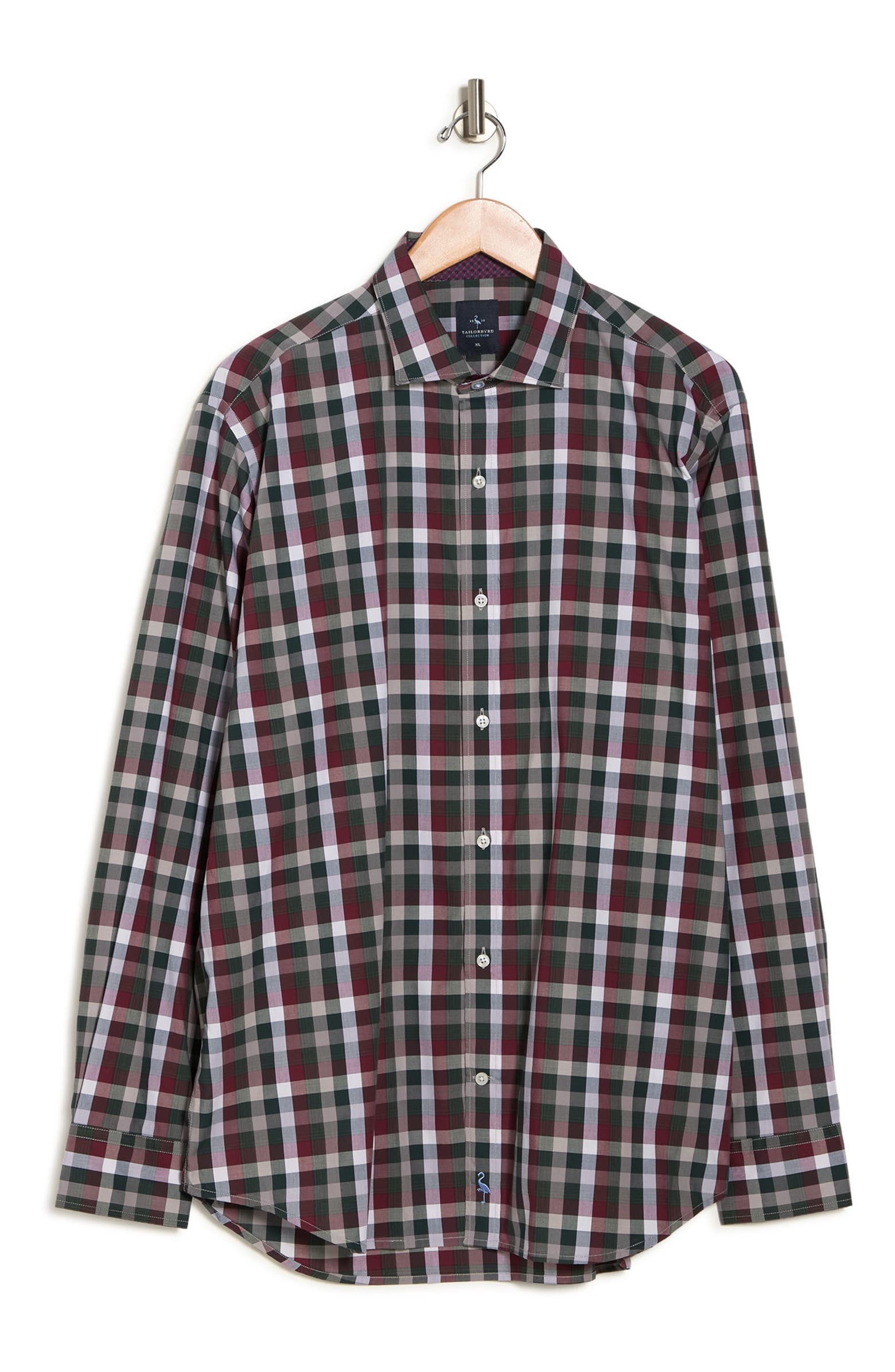Nordstrom Rack,TailorByrd, Tailorbyrd Green and Red Plaid Button-up Shirt, Green, Medium-44-TagM