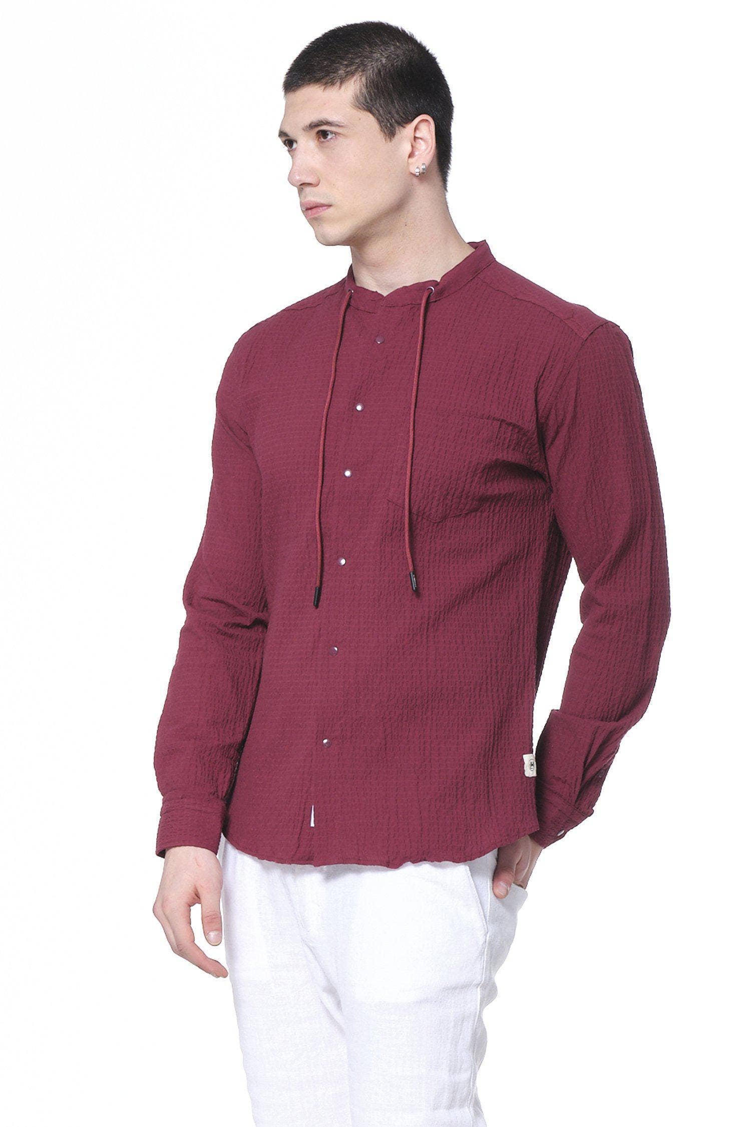 Faire,RNT 23, RNT 23 Burgundy Drawstring Popover Shirt, Red, Large-44-TagL