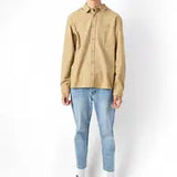 Common Market Tan Twill Long Sleeve Button Up Shirt With Front Chest Pocket