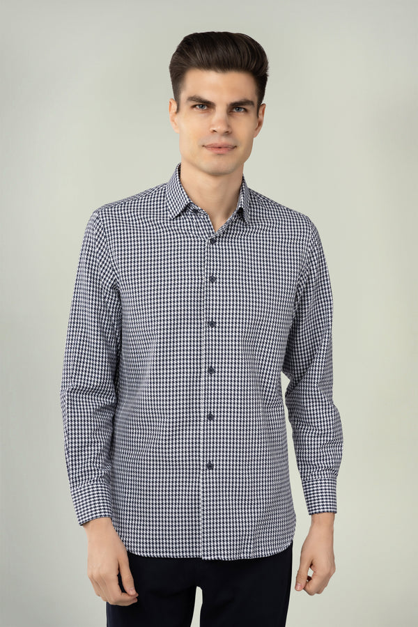 Luchiano Visconti Navy/White Geo Print Long Sleeve Button Up Shirt