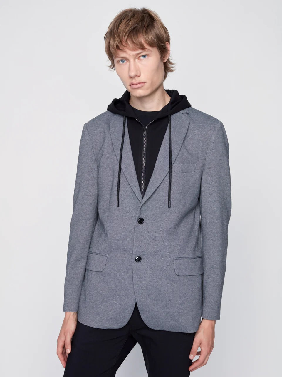 Wholesale,Projek Raw, Projek Raw Grey with Black Removable Hood Knit Blazer, Grey, Small-40-TagS