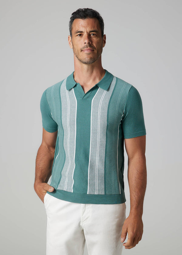 Julian & Mark Teal Green Striped Buttonless Polo