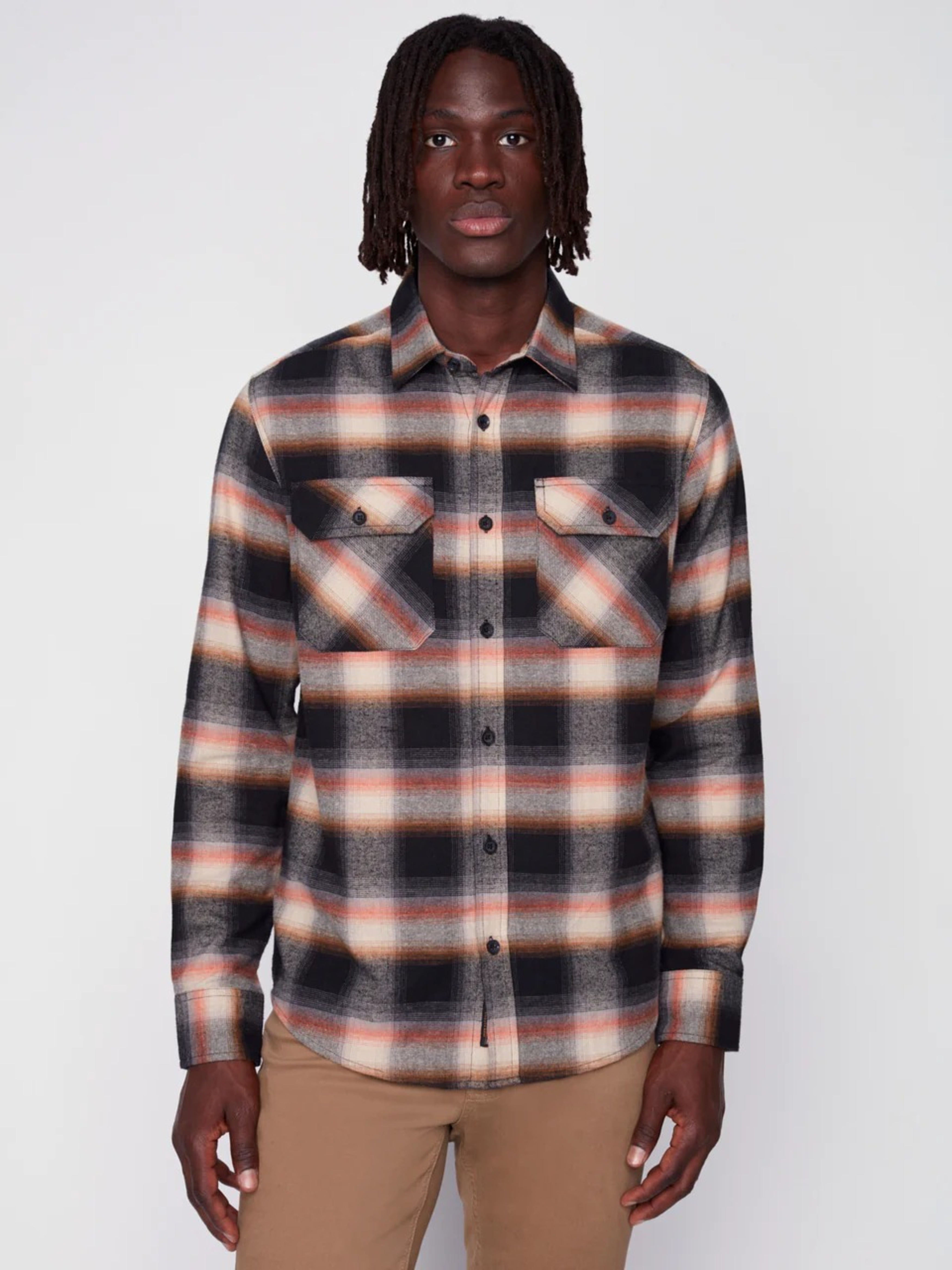 Wholesale,Projek Raw, Projek Raw Beige Brushed Flannel Plaid Long Sleeve Plaid Shirt, Tan, Extra Large-49-TagXL