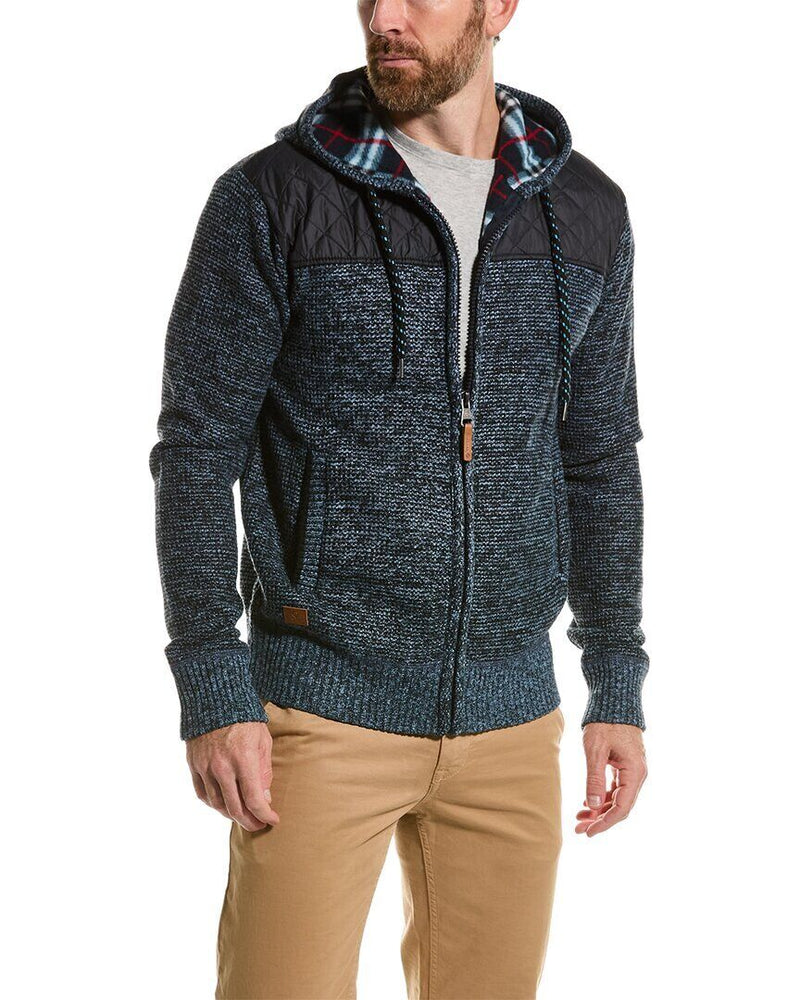 Point Zero Navy Textured Quilted Yoke Fleece Lined Sweater Jacket