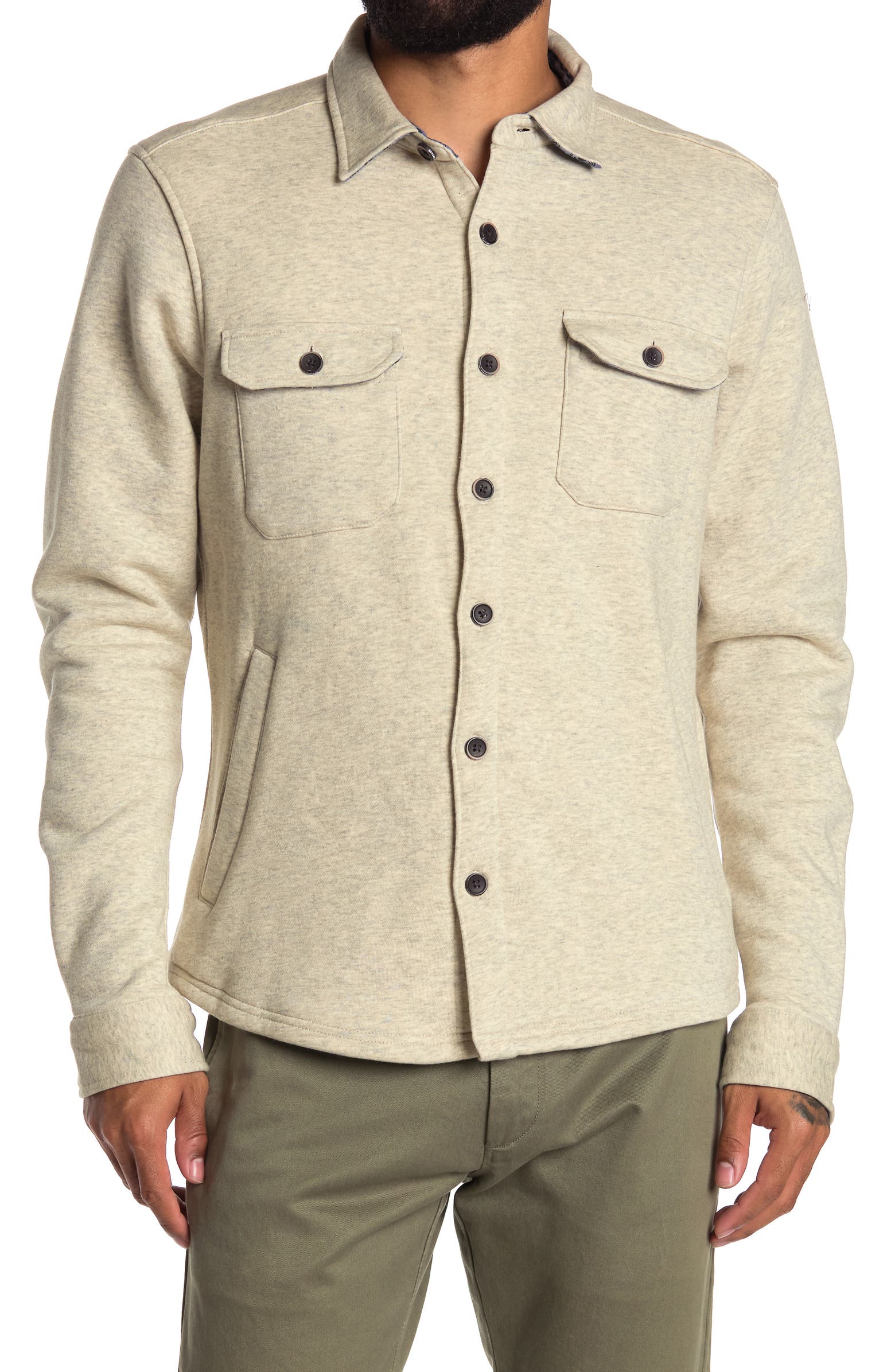 Nordstrom Rack, Tailor Vintage Oatmeal Heather Fleece Knit Shacket, Cream, Small-41-TagS