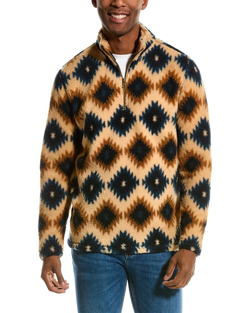 Other,Weatherproof, Weatherproof Vintage Beige/Blue Southwest Polar Fleece Mock Half Zip Pullover, Tan, Extra Large-48-TagXLLarge-46-TagL