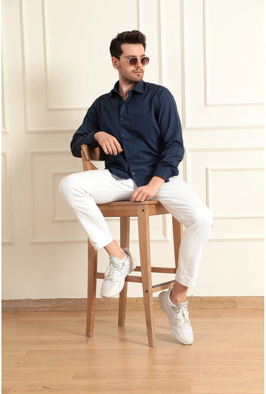 Wholesale,SCS, SCS Navy Blue Long Sleeve Classic Shirt, Blue, Medium-44-TagM