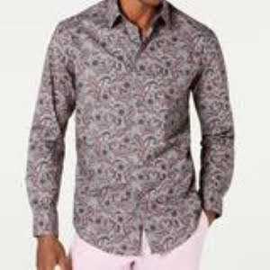 Tasso Elba Grey & Pink Paisley Print Button Up Shirt